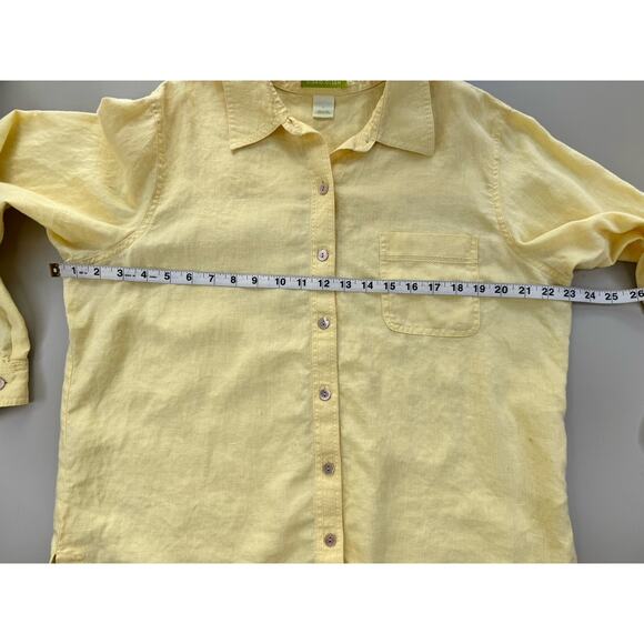Sigrid Olsen Womens 100% Linen Button Up Shirt L Yellow Lagenlook Collared Tunic - Picture 10 of 16
